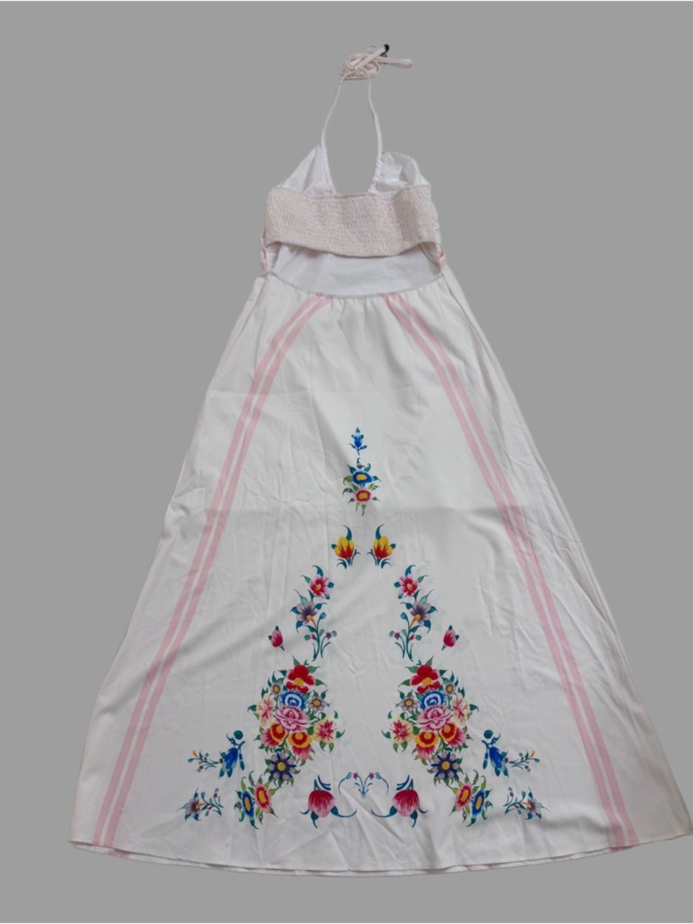 NWT Commense White & Floral Print Backless Halter Maxi Sun Resort Dress  XS/S - Picture 5 of 6
